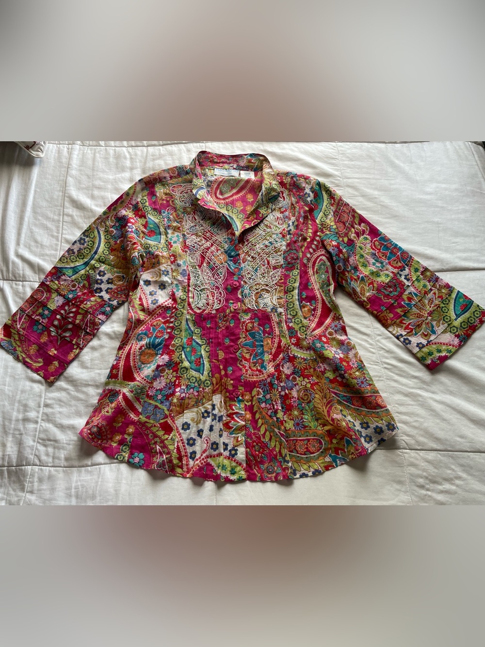 Vintage Colorful Paisley Popover Cotton Fop Small Artsy Boho Art To Wear Whimsy
